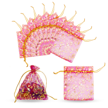 Woreczek Podarunkowy, Organza, Różany Nadruk do Biżuterii, Przezroczysty, Orchidea, 12x10cm, 10szt (13WB29767)