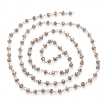 Łańcuszek Handmade Żelazo, Koraliki Szklo Rondel, do Tworzenia Biżuterii, Platyna/Szary, 6x4.5mm, 1m/nic (13WB29166)