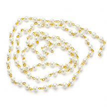 Łańcuszek Handmade Żelazny, i Koraliki Szklane Perłowe, do Tworzenia Biżuterii, Złoty/Biały, 6mm, 1m/nic (13WB29168)