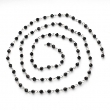 Łańcuszek Handmade Żelazo i Koraliki Szkło, do Tworzenia Biżuterii, Platyna/ Czarny, 13x7mm, 1m/nić, (13WB29174)