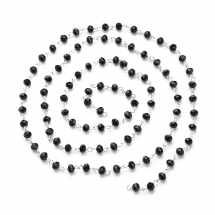 Łańcuszek Handmade, Żelazny i Szklane Koraliki Rondel, Niespawany, Srebrny/Czarny, 12x6mm, 1m/nic, (13WB29175)