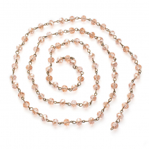 Łańcuszek Handmade Mosiądz i Koraliki Szklo Rondel, Galwanizacja, Antyczny Bronze/Złocisty, 13x8mm, 1m/nic, (13WB29194)