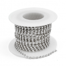 Taśma Łańcuszek Ozdobny z Cyrkoniami, Srebrny/Kryształ, 2mm, 9m/szpula, (13WB29215)