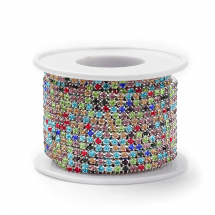 Taśma Łańcuszek Ozdobny, z Cyrkoniami, Srebrny/Mix, 2.5mm, 9m/szpula, (13WB29225)