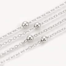 Łańcuszek Mosiądz, Splot Kotwica, z Koralikami, Lutowany, Owalny, Platynowany, Ogniwo: 2x1.5x0.2mm, 1m (13WB29230)