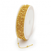 Łańcuszek Kotwiczny, Żelazny z Koralikami, Powlekany Mosiądz, Lutowane, Złoty, 2.2x1.7x0.7mm, 12m/szpula (13WB29272)