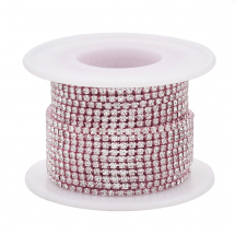Taśma Łańcuszek Ozdobny z Cyrkoniami SS6.5, Trwała Powłoka, Różowy/Kryształ, 2mm, około 9m/szpula, (13WB29321)