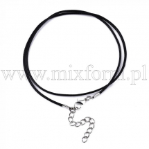 Основа для Намиста, Шнур Вощений Бавовняний, Застібка Карабін та Ланцюжок-Подовжувач, Чорна, 43х1.5мм, (13WB29390)