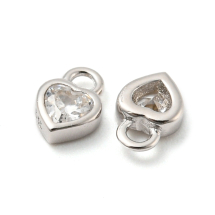 Srebro 925 Rodowana Zawieszka Wisiorek Serce z Cyrkonią, 6x4x2mm, 2szt (13WB32376)