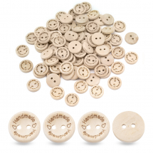 Guziki Drewniane, "Handmade", do Rękodzieła i Biżuterii, Okrągły, Beżowy, 15x3-3.5mm, 100szt (13WB25204)