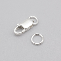 Srebro 925, Zapięcie Karabińczyk-Lobster z Kółkami, 14mm, Karabińczyk: 8x4x2mm, 1szt (13WB21522)