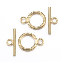 Zapięcie Toggle, do Rękodzieła i Biżuterii, Stal Nierdzewna, Pozłacane 18K, 16x12x2mm, Otwór 3mm, 2szt (13WB27854)