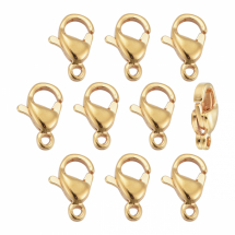 Zapięcie Karabińczyk Lobster, Stal Nierdzewna, 9x6x3mm, Pozłacane 24K, Otwór 1mm, 10szt (13WB27920)