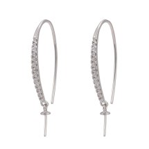 Srebro 925 Rodowane Bigle Haczyki z Uchwytem na Koraliki z Cyrkonią, 30-32x2mm, 1 para (13WB32367)
