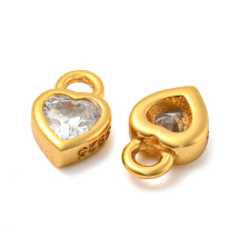 Srebro 925 Zawieszka Wisiorek Serce z Cyrkonią, Pozłacane 18K, 6x4x2mm, 2szt (13WB32375)