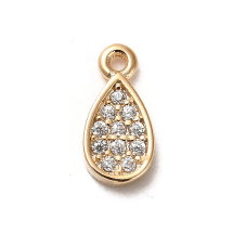 Srebro 925 Zawieszki Wisiorki Kropla z Cyrkonią, Pozłacana 18K, 9x4.5x1.3mm, otwór 0.9mm, 1szt (13WB32381)
