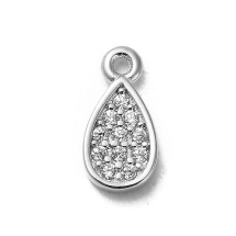 Srebro 925 Rodowane Zawieszki Wisiorki Kropla z Cyrkoniami, 9x4.5x1.3mm, 1szt (13WB32382)