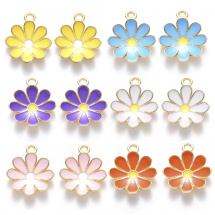 Zestaw Wisiorek Kwiat, 6 kolorów, Jasnozłoty, 19x16x3.5mm, 12szt (13WB29063)