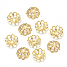 Nakładki na Koraliki, Mosiądz, Kwiatek Wielopłatkowy, Kolor: Złoty, 8x3mm, 20szt/opakowanie (13WB29159)