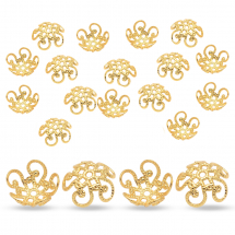 Nakładki na Koraliki, Mosiądz, Kwiat, 5-płatkowe, Kolor: Złoty, 4x10mm, 20szt/opakowanie (13WB29160)