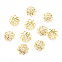 Nakładki na Koraliki, Stal Nierdzewna, Kwiatek, Kolor: Złoty, 11x4mm, 10szt/opakowanie (13WB29161)