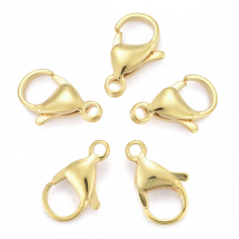 Застібка Карабін-Лобстер Нержавіюча Сталь, Позолота 24К, 15х9х4.5мм, Отвір 2мм, (13WB29364)