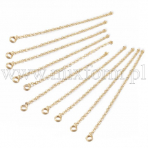 Łańcuszek Przedłużenyj, Mosiężne, Pozłacany 18K, 70x1.5mm, otwór 2.5mm, 10szt/opakowanie (13WB29368)