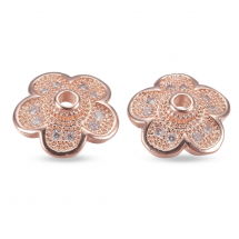 Шапочки для Намистин, Латунь, з Фіанітами, Квітка, 5 пелюсток, Рожеве Золото, 10мм, Товщина 3мм, Отвір 1мм, 2шт/упаковка, (13WB29432)