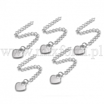 Łańcuch Przedłużenyj, z Zawieszką Serce, Stal Nierdzewna, Długość Łańcucha: 59-65mm, Wisior 9.8x11x1mm, 5szt (13WB29709)