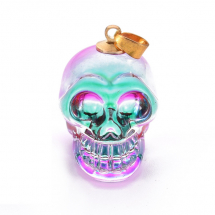 Wisiorki Szklo, Czaszki, Halloween, Galwanizowane, Elementy Mosiężne, Turkusowy i Złoty, 25x26-27x19mm, 1szt (13WB29720)