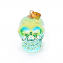 Wisiorki Szklane Czaszki, Galwanizowane, Elementy Mosiężne, Jasnozielony i Złoty, 25x26-27x19mm, 1szt (13WB29721)