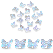 Zawieszki Wisiorki Szklany Motyl, AB Powłoka, Farbowany, Przezroczysty AB, 9.5x11x3mm, Otwór 0.8mm, 20szt (13WB29724)