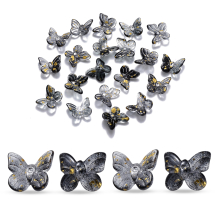 Zawieszki Wisiorki Szklany Motyl, Przezroczyste z Efektem Gwiazdy Pył, Czarny 9.5x11x3mm, Otwór 0.8mm, 20szt (13WB29725)