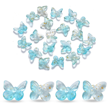 Zawieszki Wisiorki Szklany Motyl, Przezroczyste z Efektem Gwiazdy Pył, Turkusowy, 9.5x11x3mm, 20szt (13WB29728)