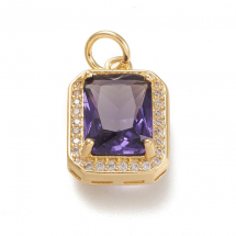 Wisiorki Szklo, Prostokąt, Elementy Mosiężne, Pozłacane 18K, Dżety, Indygo, 14.5x10.5x5mm, Otwór 3.4mm, 1szt (13WB29745)