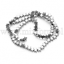 Koraliki Syntetyczny Hematyt, Galwanika, Niemagnetyczne, Gwiazda, Posrebrzane, 6x6x2-3mm, ok. 82szt/38cm/nić (13WB29799)