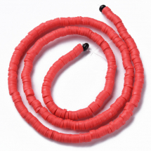 Koraliki Eko Glina Polimerowa, Handmade, Heishi, Dysk, Czerwony, 4x1mm, Otwór 1mm, około 375szt/40cm/nić (13WB29943)