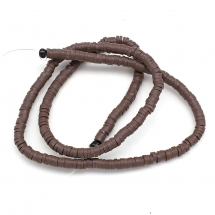 Koraliki Eko Glina Polimerowa, Handmade, Heishi, Dysk, Brązowe, 4x1mm, Otwór 1mm, około 375szt/40cm/nić (13WB29947)