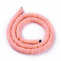 Koraliki Eko Glina Polimerowa, Handmade, Heishi, Dysk, Różowy, 6x1mm, Otwór 1mm, około 345szt/40cm/nić (13WB29975)