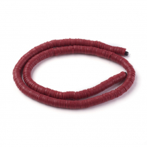 Koraliki Eko Glina Polimerowa, Handmade, Heishi, Dysk, Ciemnoczerwone, 6x1mm, Otwór 1mm, ok. 345szt/40cm/nić (13WB29982)