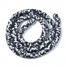 Намистини з Полімерної Глини, Ручна Робота, Круглі Плоскі, Колір: Чорний, Розмір: 6x0.5-1мм, Отвір 1.8мм, близько 285шт/36см/нитка, (13WB30013)