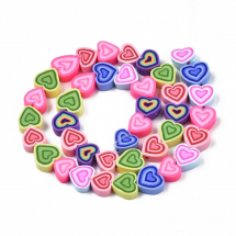Koraliki Glina Polimerowa, Handmade, Serce, Mix, do DIY, 7.5~11x7~11x4~5mm, około 38szt/32cm/nić (13WB30064)