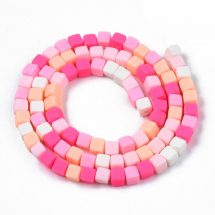 Koraliki Glina Polimerowa, Handmade, Kostki, 4x4x4mm, Jasnoróżowe, około 85szt/37.5cm/nić (13WB30069)