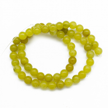 Намистини Натуральний Оливковий Нефрит, на нитках, Круглі, 6мм, Отвір 1мм, близько 65шт/38см/нитка, (13WB30081)