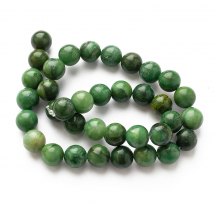 Koraliki Naturalny Jadeit Afrykański, Okrągłe, 10mm, Otwór: 1mm, około 36szt/38cm/nić (13WB30088)