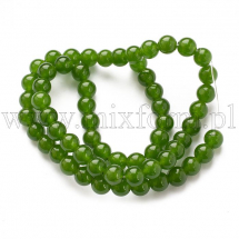Koraliki Naturalny Jadeit Tajwański, Okrągłe, Barwione, Ciemnozielone, 6mm, Otwór 1mm, ok. 60szt/37.5cm/nić (13WB30110)
