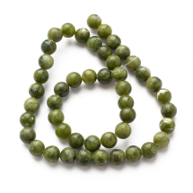 Koraliki Kamień Naturalny Jadeit Tajwański, Kula, Jasnooliwkowe, 8mm, 46szt/38cm/sznur (13WB30189)