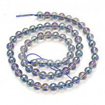 Намистини Натуральний Гірський Кришталь, На нитках, Круглі, АВ покриття, Колір: Синій, Розмір: 6мм, Отвір 0.8мм, близько 60шт/38см/нитка, (13WB30205)