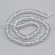 Намистини Натуральний Гірський Кришталь Круглі Покриття АВ Колір, 8мм, Отвір 0.8мм, близько 45шт/38см/нитка, (13WB30207)