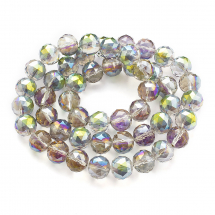 Намистини Скло з Гальванікою, Грановані, Райдужні, Круглі, Колір: Мультиколір, Розмір: Діаметр 14мм, Отвір 1.5мм, близько 48шт/63см/нитка, (13WB30272)